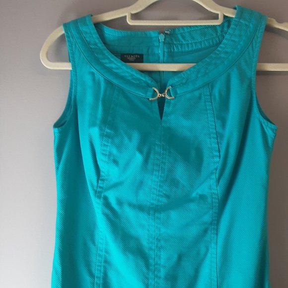 Talbot's Turquoise Blue Cotton Stretch Sleeveless Shift Dress | Size 2P - Picture 4 of 13